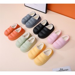 Waterproof and Non-Slip Cotton Slippers for Men and Women, Thick-Sole, Winter Home Warm Couple Plush Shoes
