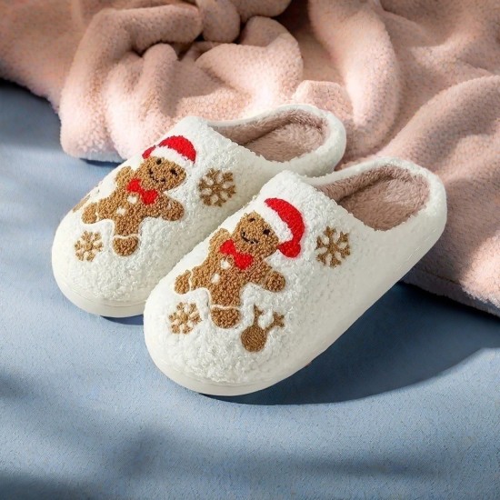 Best-selling Christmas snowflake gingerbread man slippers, unisex and warm, available for agency