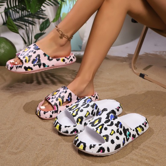 Summer leopard print sandals with a poop-like feel, comfortable thick-soled indoor and home EVA slippers for couples