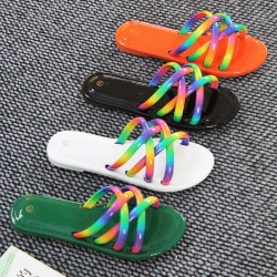 Cross-border flat open-toe flip-flops for women, colorful cross-strap casual and versatile beach sandals.