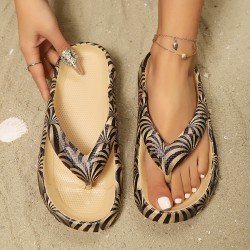 Summer casual sandals, zebra print, couple's flip-flops, dual-use EVA slippers for home and out.