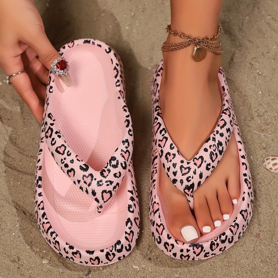 Summer casual sandals, heart print, couple's style, dual-use EVA slippers for home and out.