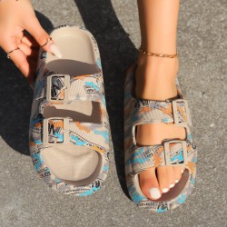New summer sandals, thick-soled, poop-feel-like, fashionable, double-breasted, letter print, couple's style.